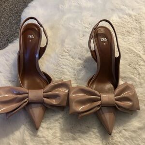 Zara Nude Bow Slingback Heels